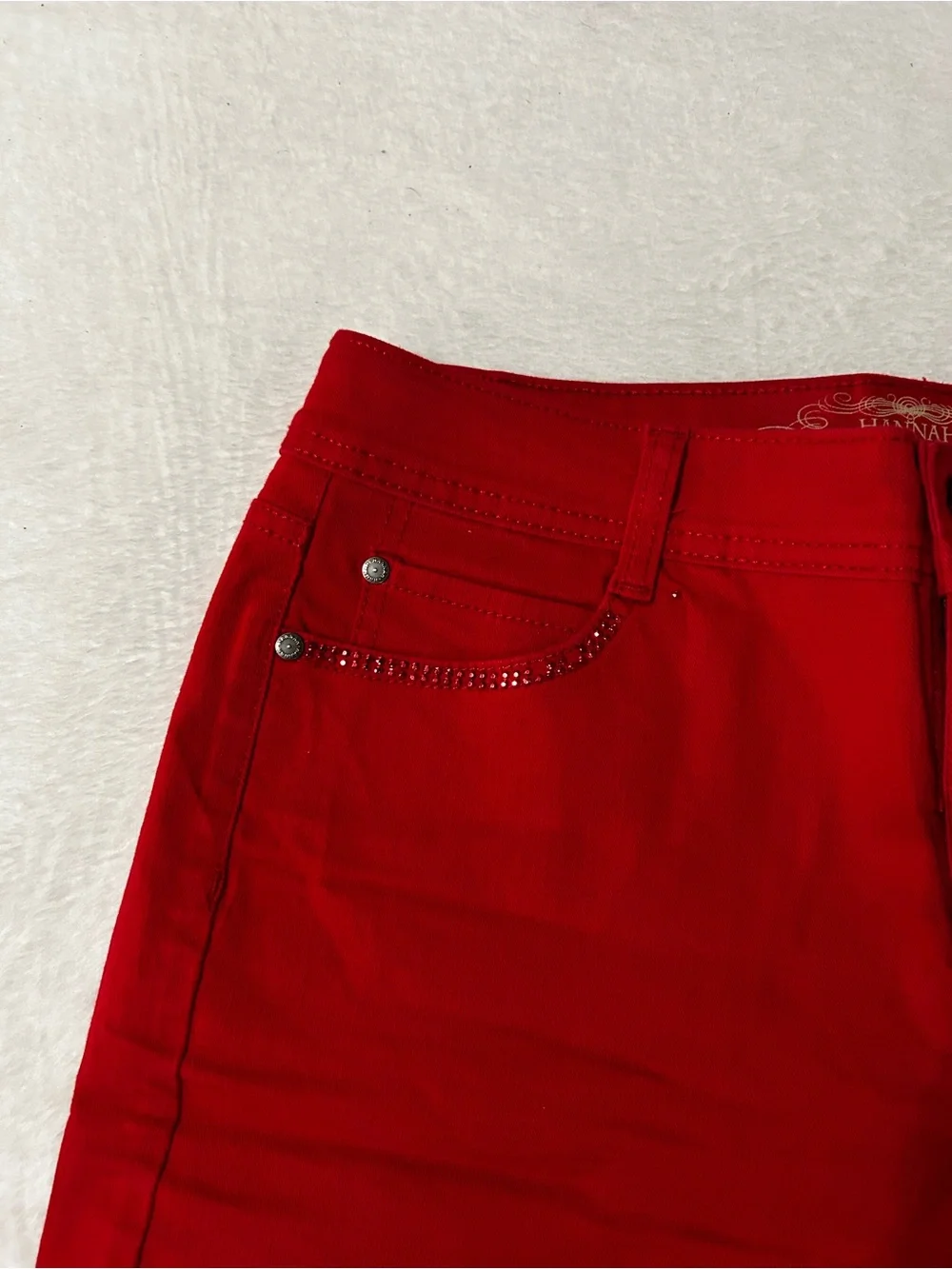Women's Red Stretch Bermuda Shorts with bling